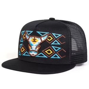 Tracker style Southwestern aztec HORN mesh back unisex baseball hat